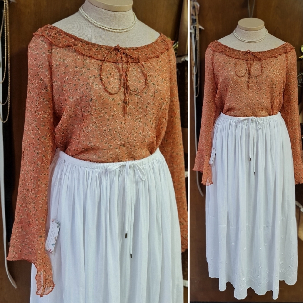 Sheer Orange Floral Long Sleeve Blouse Judith Hart Collection size 10